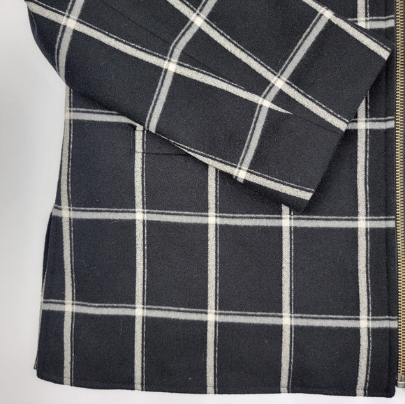 J. Jill Black Cream Windowpane Print Fill Zip Front Jacket Lined Size Small - Picture 3 of 13